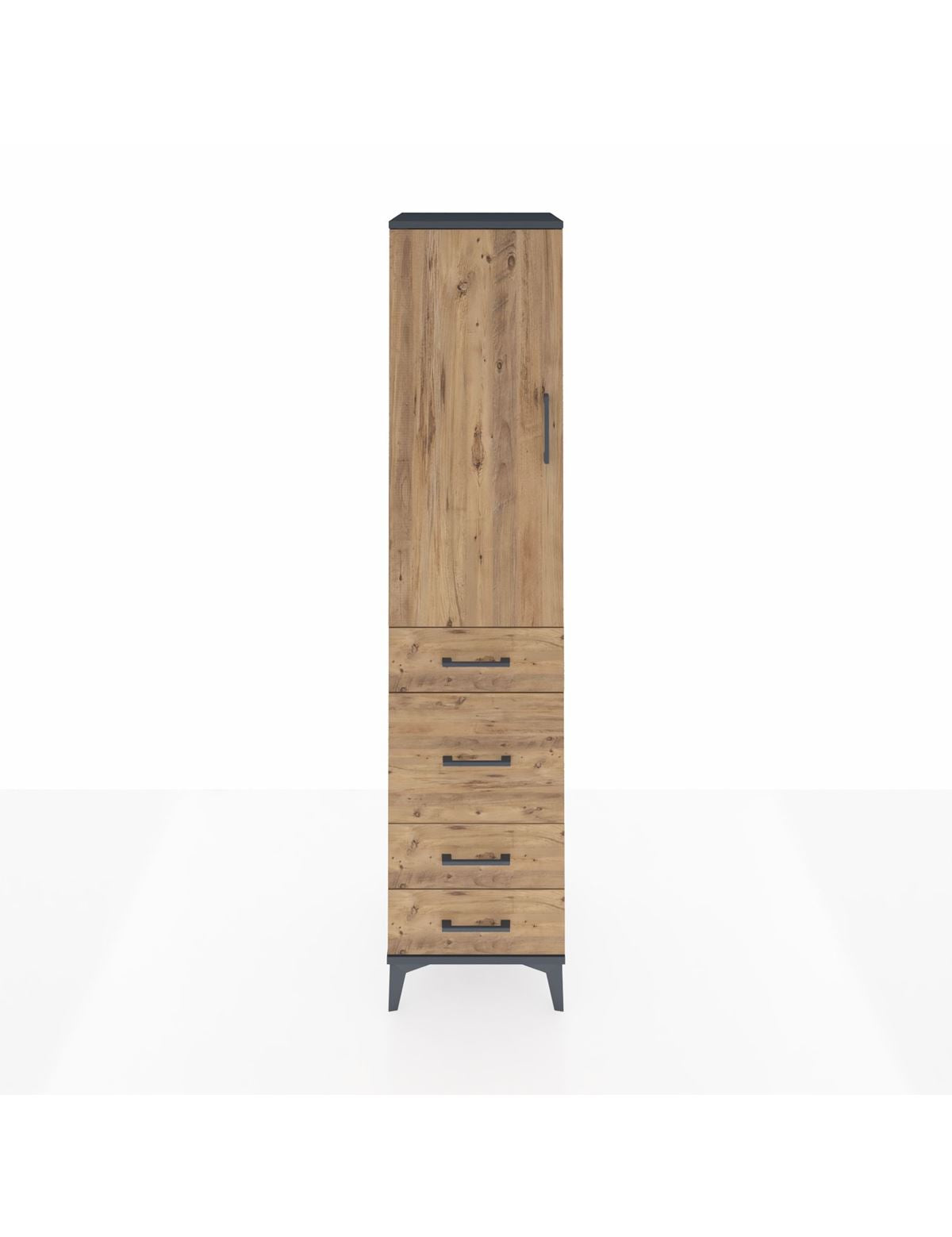 Hyperion Dolap Tek Raflı 4 Çekmeceli Tek Askılı 44x44x195 Antrasit-Çam