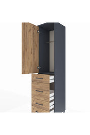 Hyperion Dolap Tek Raflı 4 Çekmeceli Tek Askılı 44x44x195 Antrasit-Çam