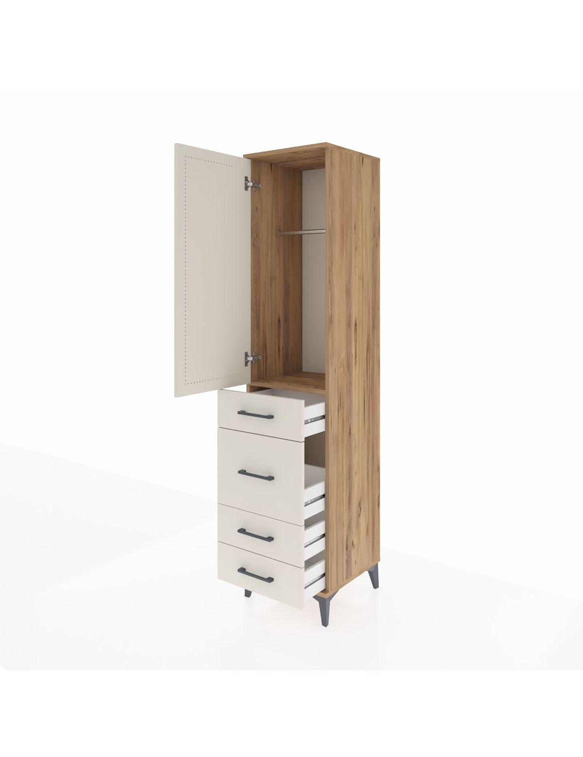 Hyperion Dolap Tek Raflı 4 Çekmeceli Tek Askılı 44x44x195 - S58M071V7B