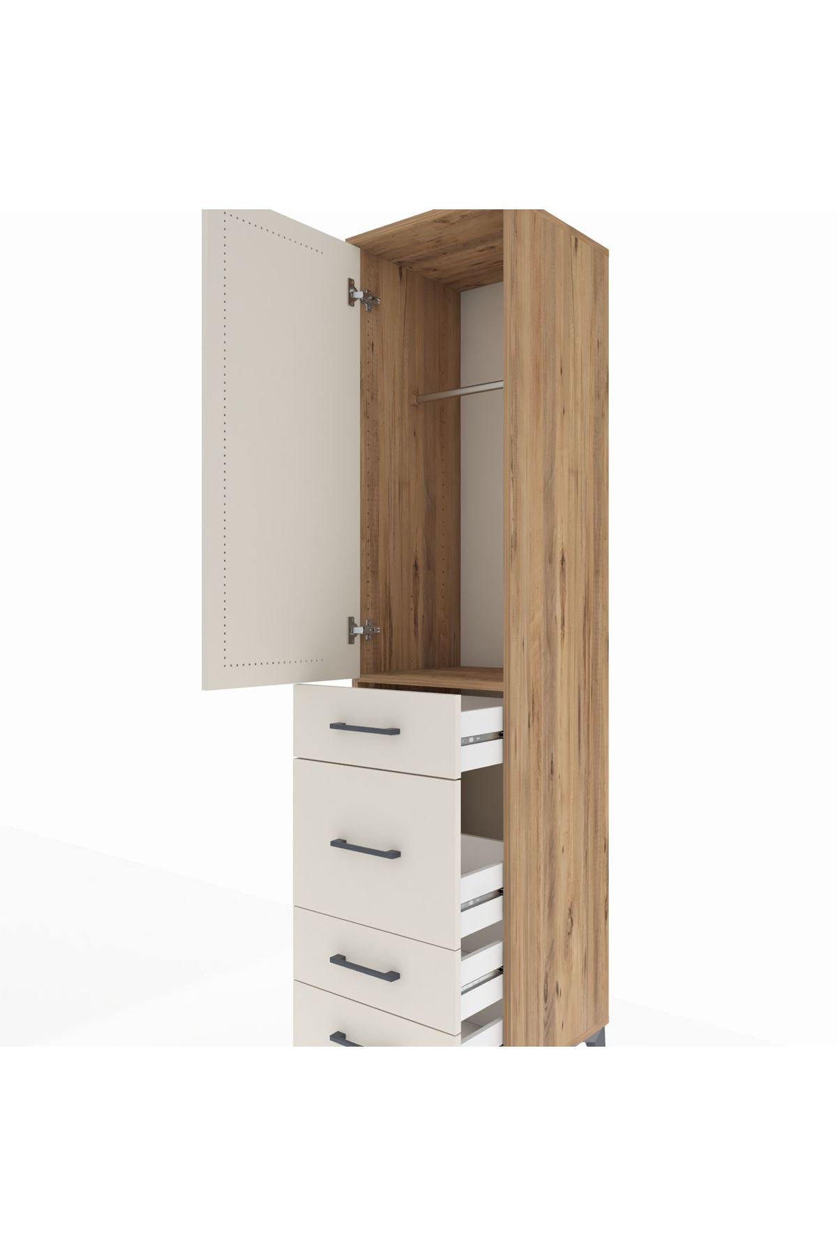 Hyperion Dolap Tek Raflı 4 Çekmeceli Tek Askılı 44x44x195 Çam-Aytaşı