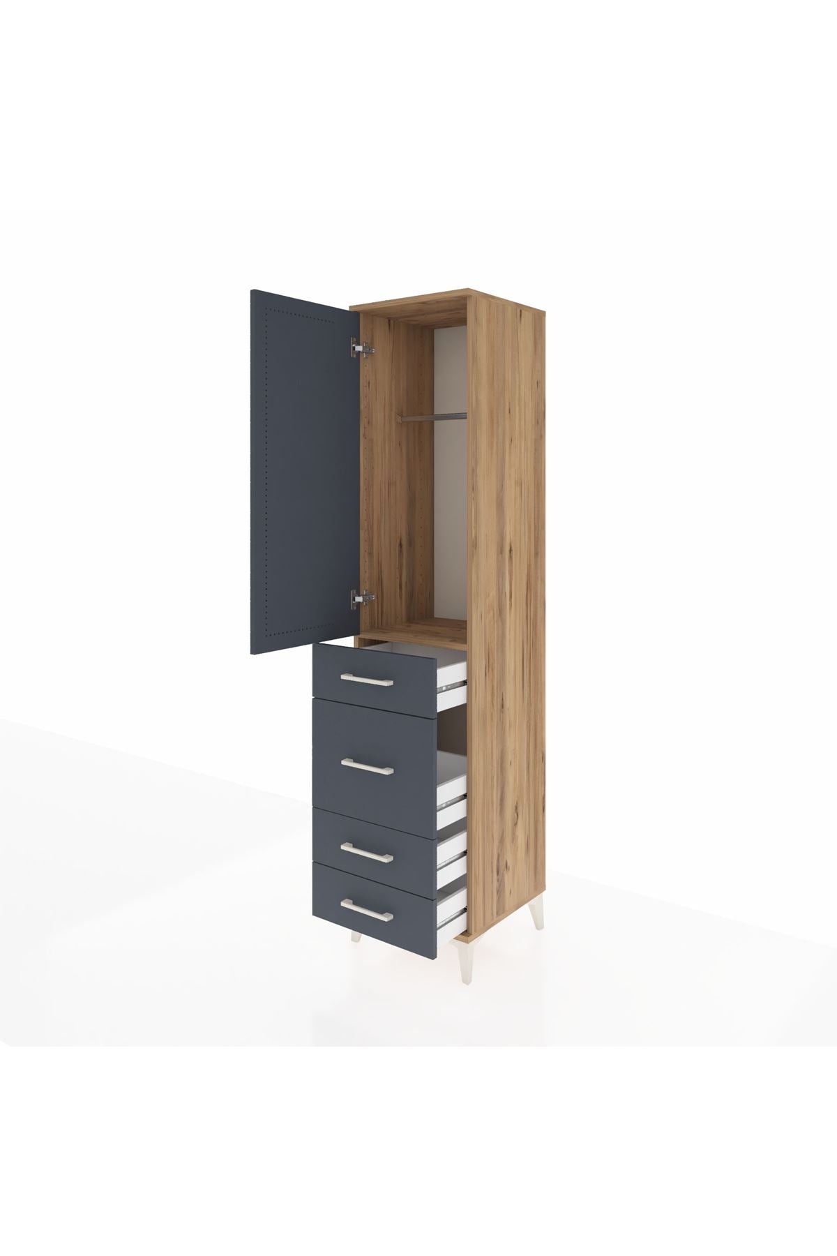 Hyperion Dolap Tek Raflı 4 Çekmeceli Tek Askılı 44x44x195 Çam-Antrasit