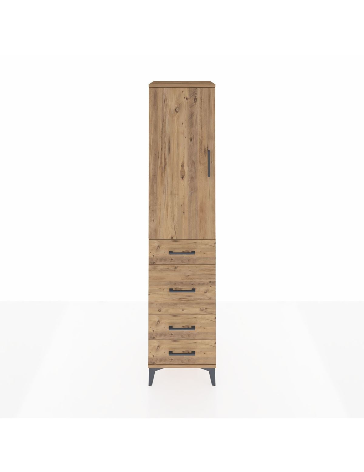 Hyperion Dolap Tek Raflı 4 Çekmeceli Tek Askılı 44x44x195 Çam-Çam