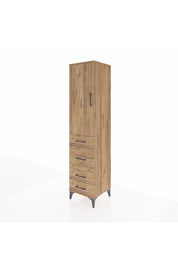 Hyperion Dolap Tek Raflı 4 Çekmeceli Tek Askılı 44x44x195 Çam-Çam