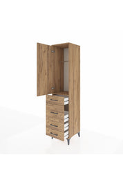 Hyperion Dolap Tek Raflı 4 Çekmeceli Tek Askılı 44x44x195 Çam-Çam
