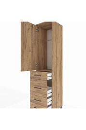 Hyperion Dolap Tek Raflı 4 Çekmeceli Tek Askılı 44x44x195 Çam-Çam