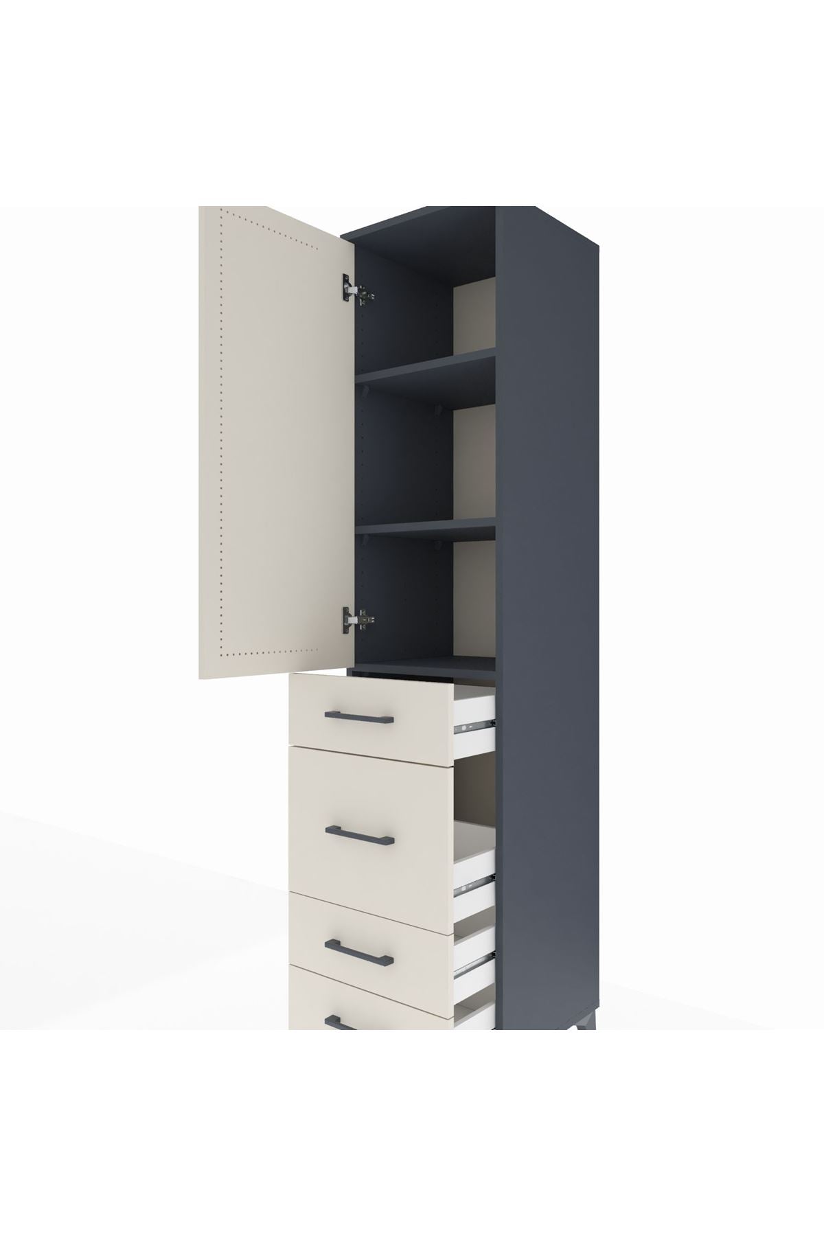 Hyperion Dolap 3 Raflı 4 Çekmeceli Tek Kapaklı 44x44x195 Antrasit-Aytaşı