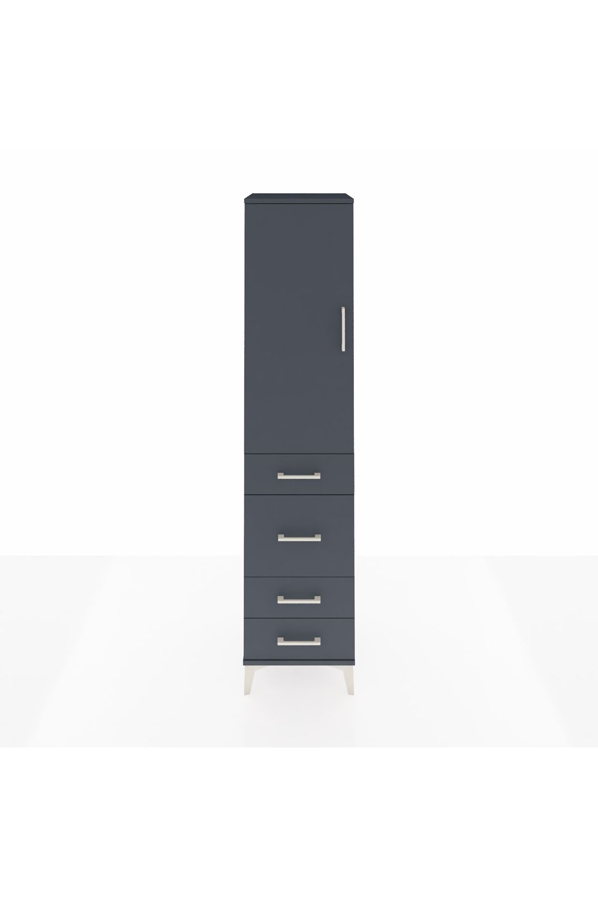 Hyperion Dolap 3 Raflı 4 Çekmeceli Tek Kapaklı 44x44x195 Antrasit-Antrasit