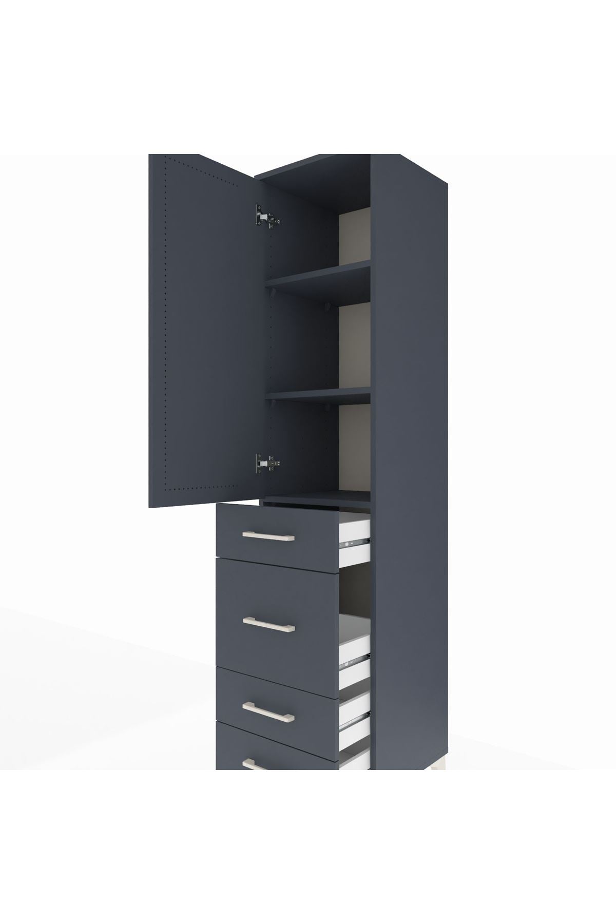 Hyperion Dolap 3 Raflı 4 Çekmeceli Tek Kapaklı 44x44x195 Antrasit-Antrasit