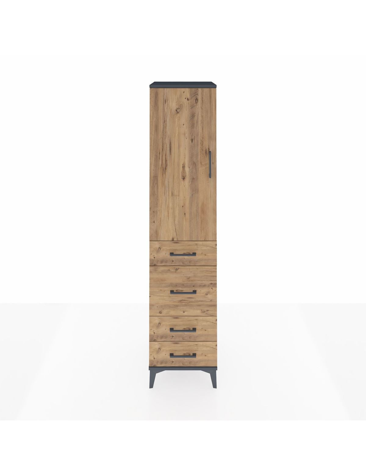 Hyperion Dolap 3 Raflı 4 Çekmeceli Tek Kapaklı 44x44x195 Antrasit-Çam