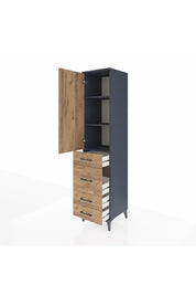 Hyperion Dolap 3 Raflı 4 Çekmeceli Tek Kapaklı 44x44x195 Antrasit-Çam