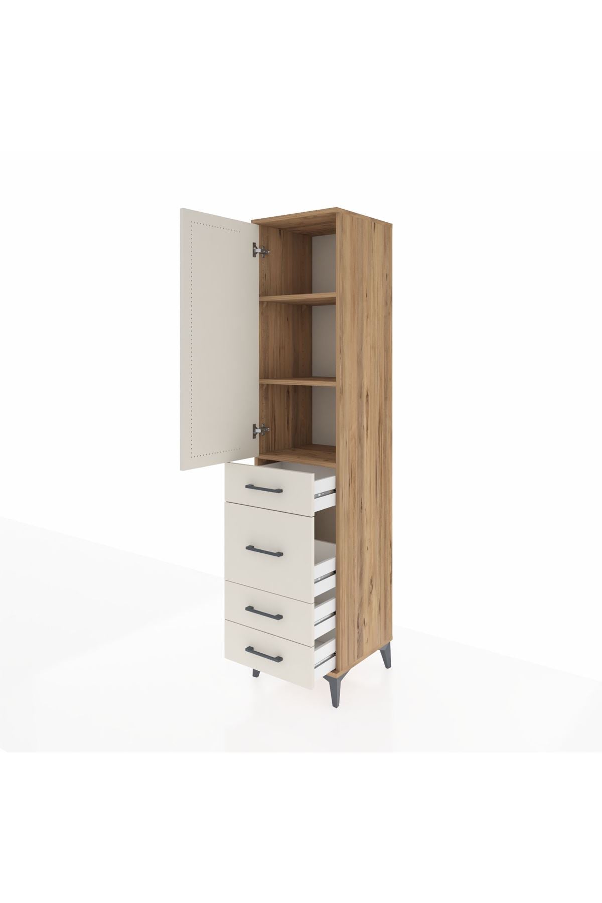 Hyperion Dolap 3 Raflı 4 Çekmeceli Tek Kapaklı 44x44x195 Çam-Aytaşı