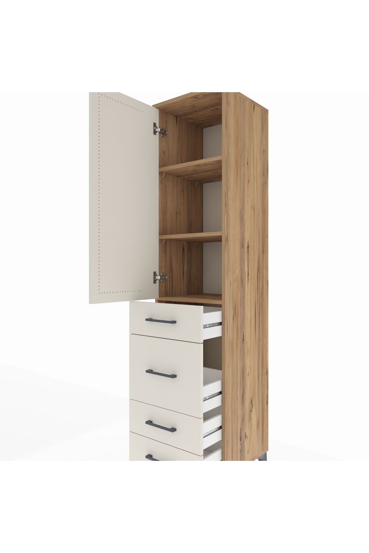 Hyperion Dolap 3 Raflı 4 Çekmeceli Tek Kapaklı 44x44x195 Çam-Aytaşı