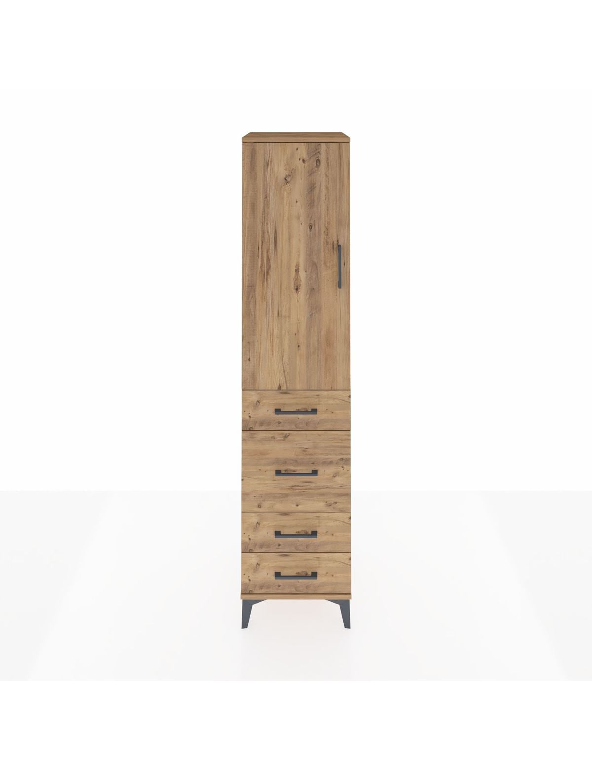 Hyperion Dolap 3 Raflı 4 Çekmeceli Tek Kapaklı 44x44x195 Çam-Çam