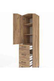 Hyperion Dolap 3 Raflı 4 Çekmeceli Tek Kapaklı 44x44x195 Çam-Çam