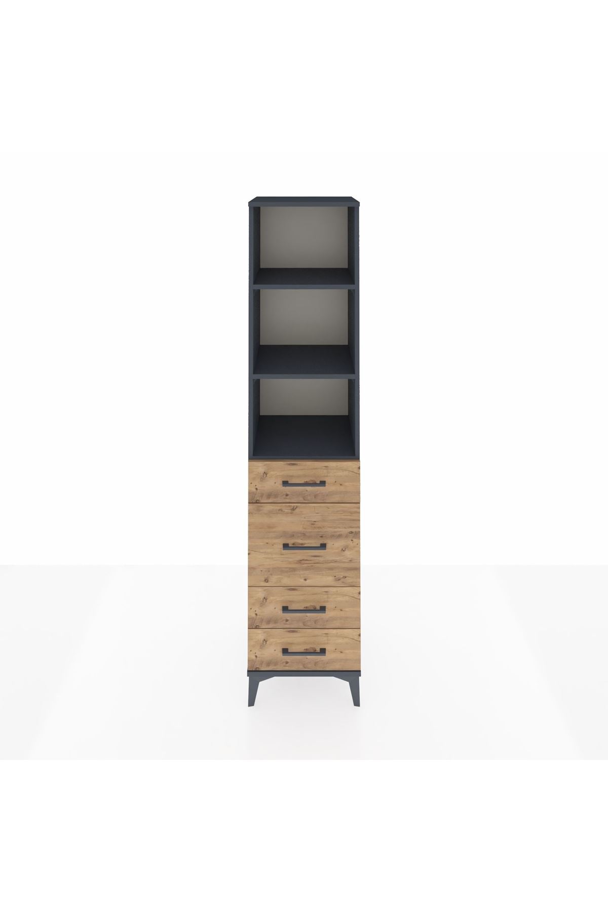 Hyperion Dolap 3 Raflı 4 Çekmeceli 44x44x195 Antrasit-Çam