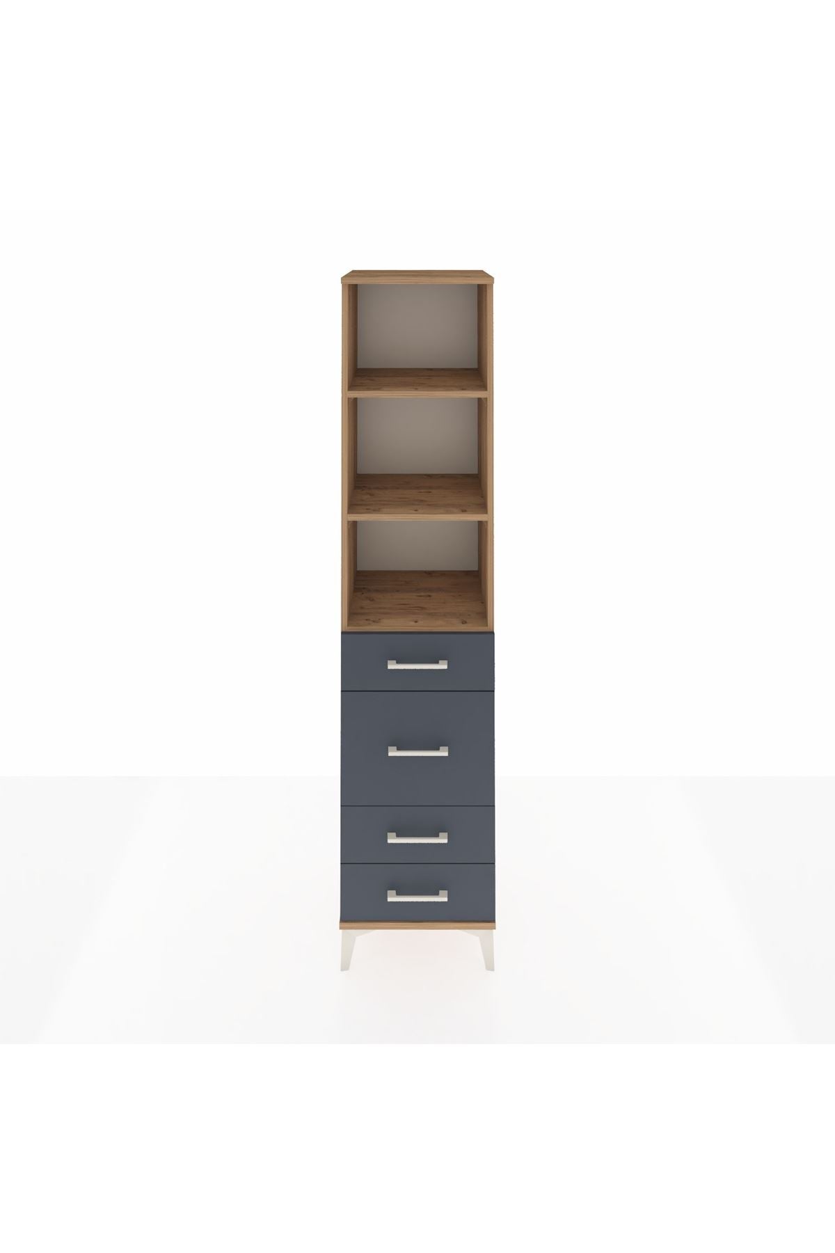 Hyperion Dolap 3 Raflı 4 Çekmeceli 44x44x195 Çam-Antrasit