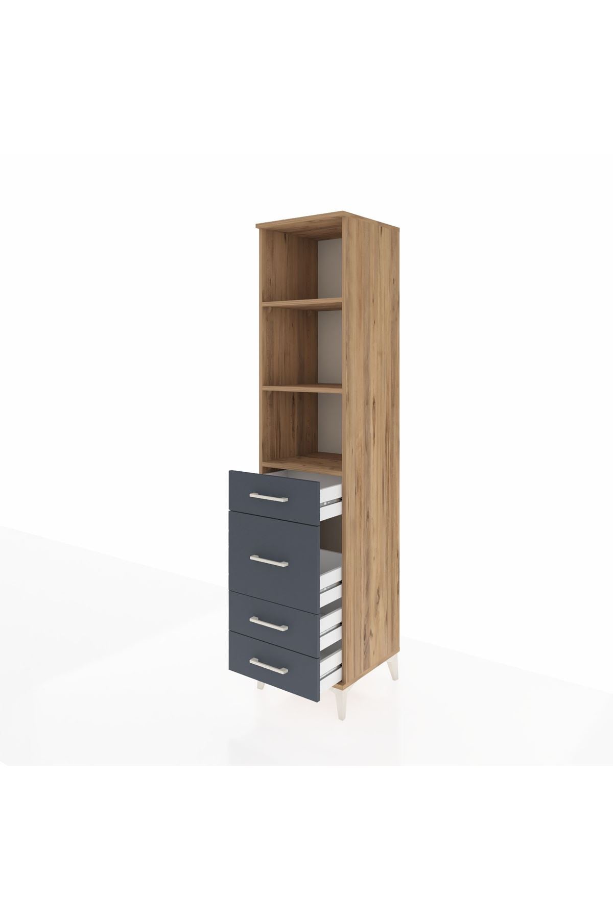 Hyperion Dolap 3 Raflı 4 Çekmeceli 44x44x195 Çam-Antrasit