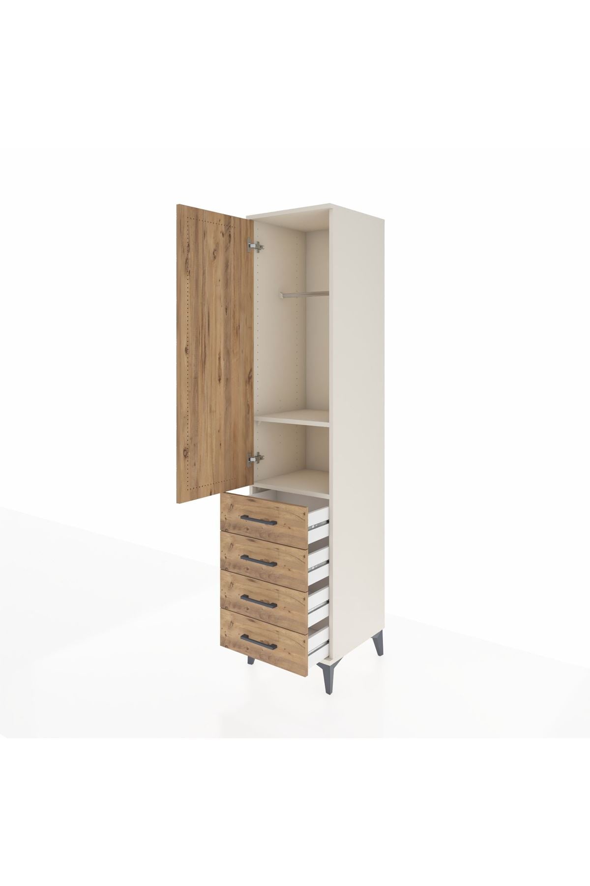 Hyperion Dolap 2 Raflı 4 Çekmeceli Tek Askılı 44x44x195 Aytaşı-Çam