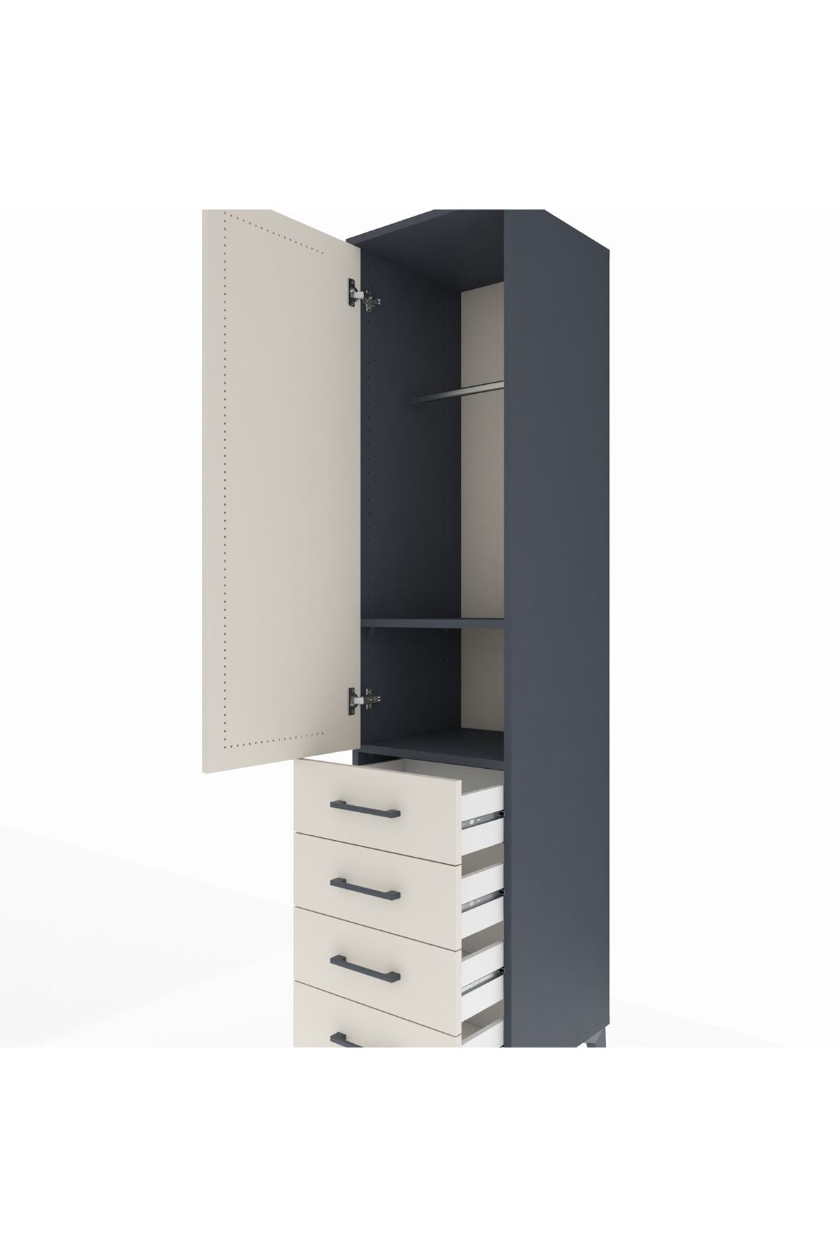 Hyperion Dolap 2 Raflı 4 Çekmeceli Tek Askılı 44x44x195 Antrasit-Aytaşı