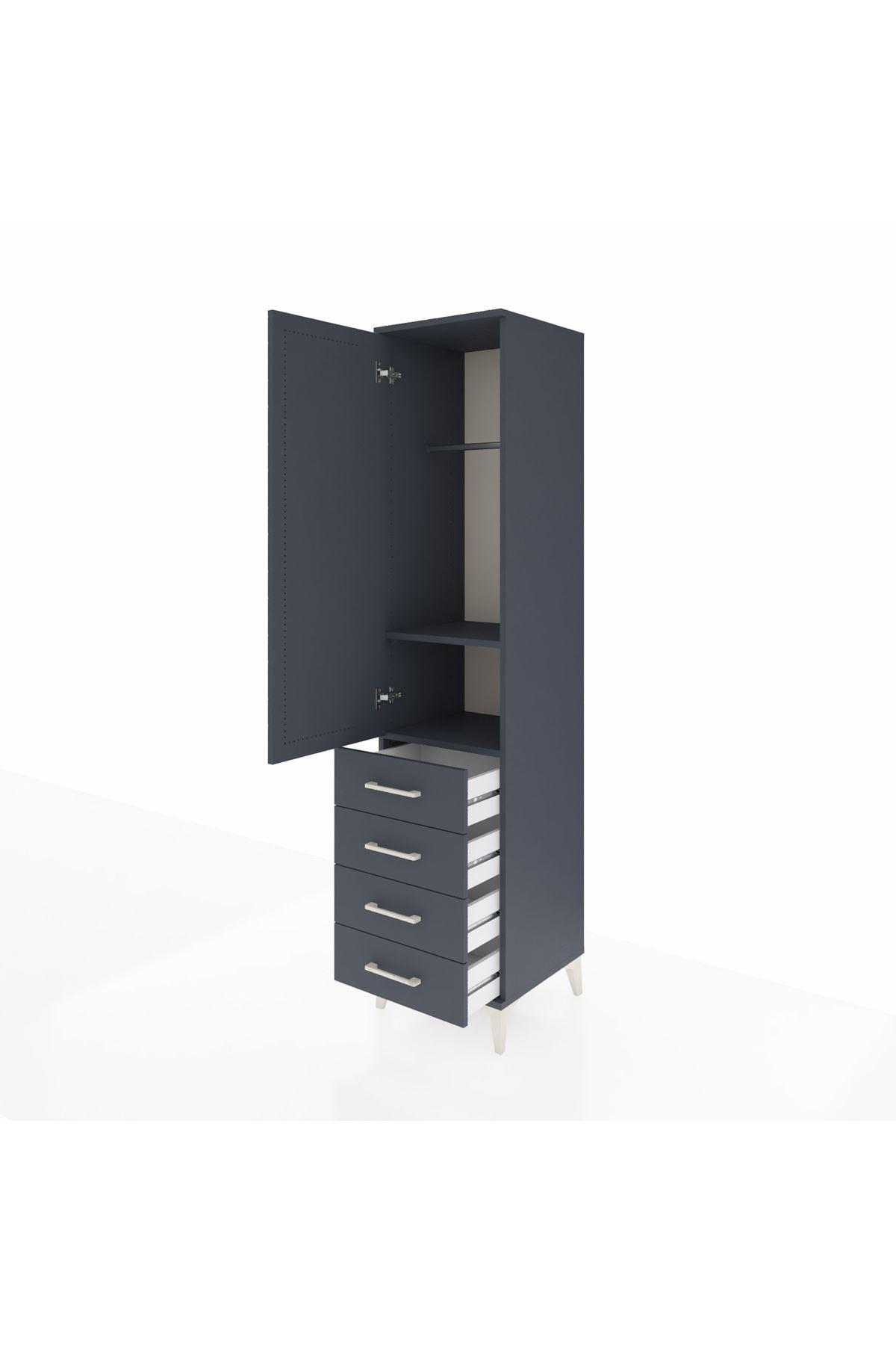 Hyperion Dolap 2 Raflı 4 Çekmeceli Tek Askılı 44x44x195 Antrasit-Antrasit