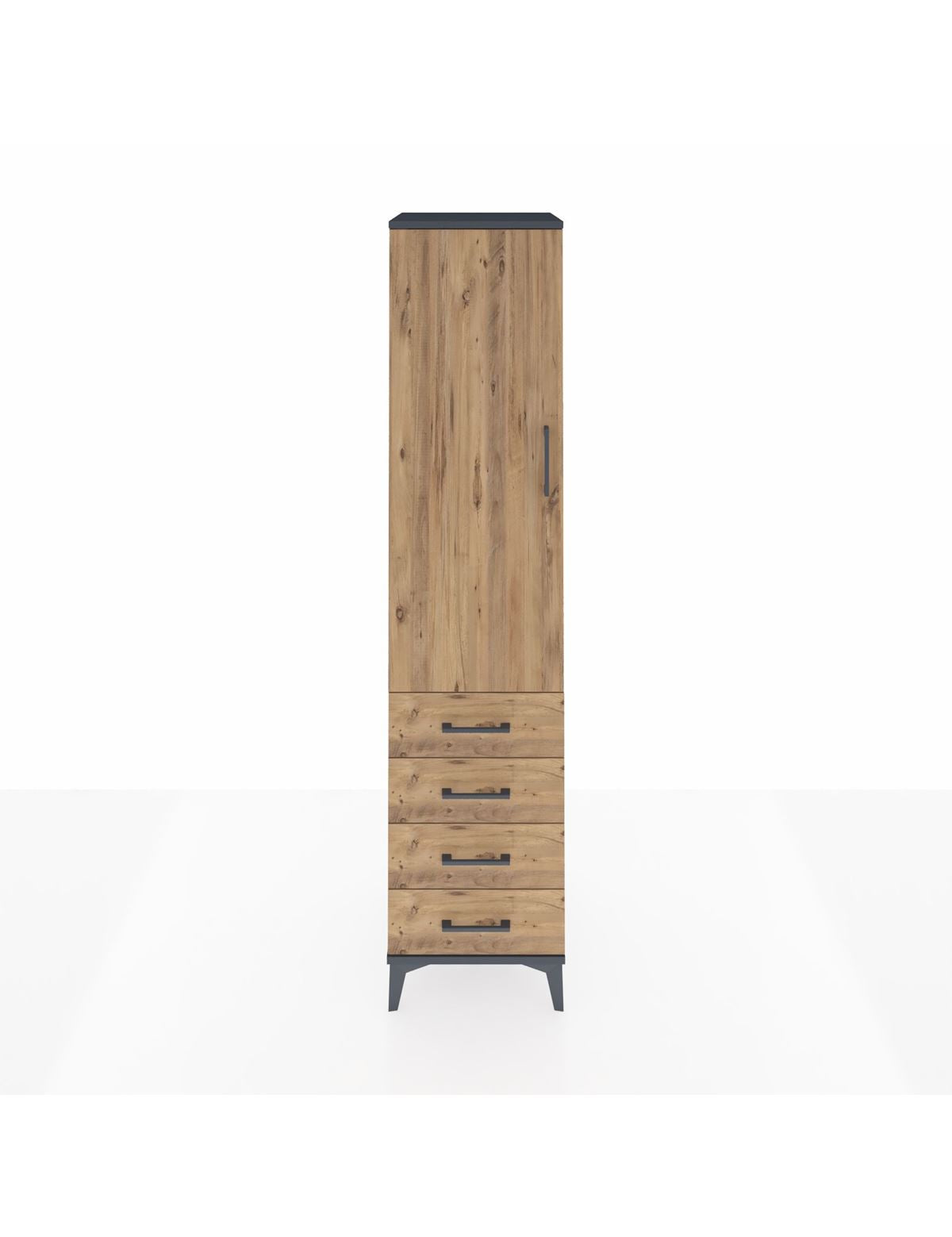 Hyperion Dolap 2 Raflı 4 Çekmeceli Tek Askılı 44x44x195 Antrasit-Çam