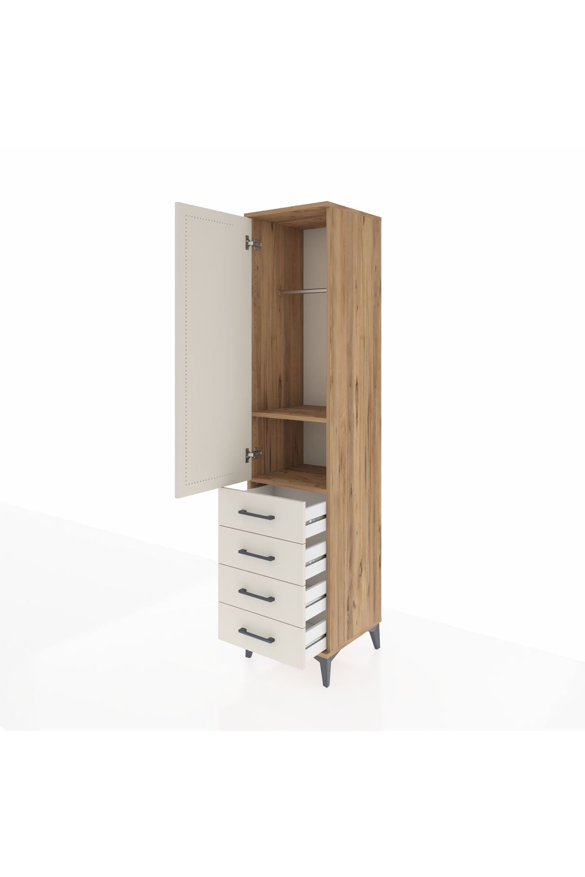 Hyperion Dolap 2 Raflı 4 Çekmeceli Tek Askılı 44x44x195 Çam-Aytaşı