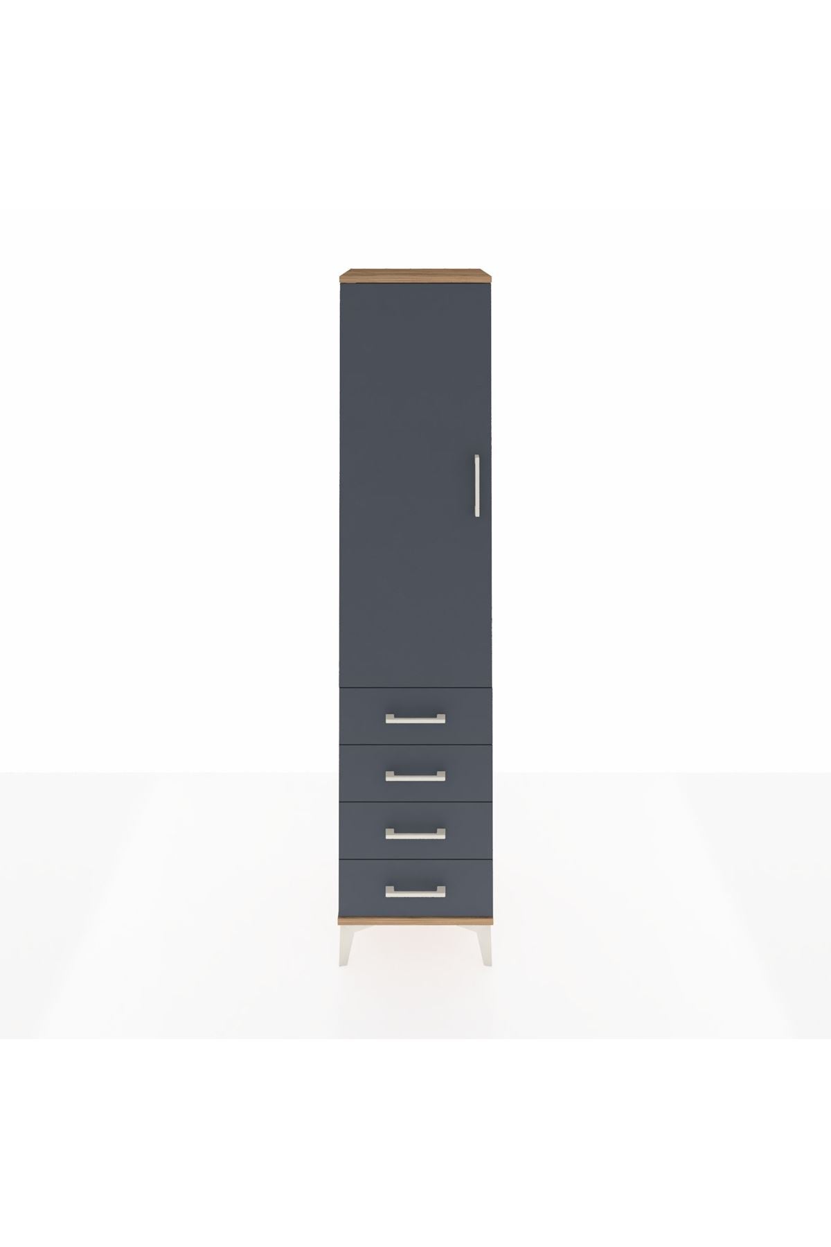 Hyperion Dolap 2 Raflı 4 Çekmeceli Tek Askılı 44x44x195 Çam-Antrasit