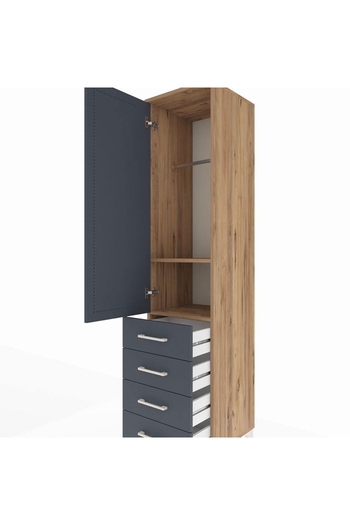 Hyperion Dolap 2 Raflı 4 Çekmeceli Tek Askılı 44x44x195 Çam-Antrasit