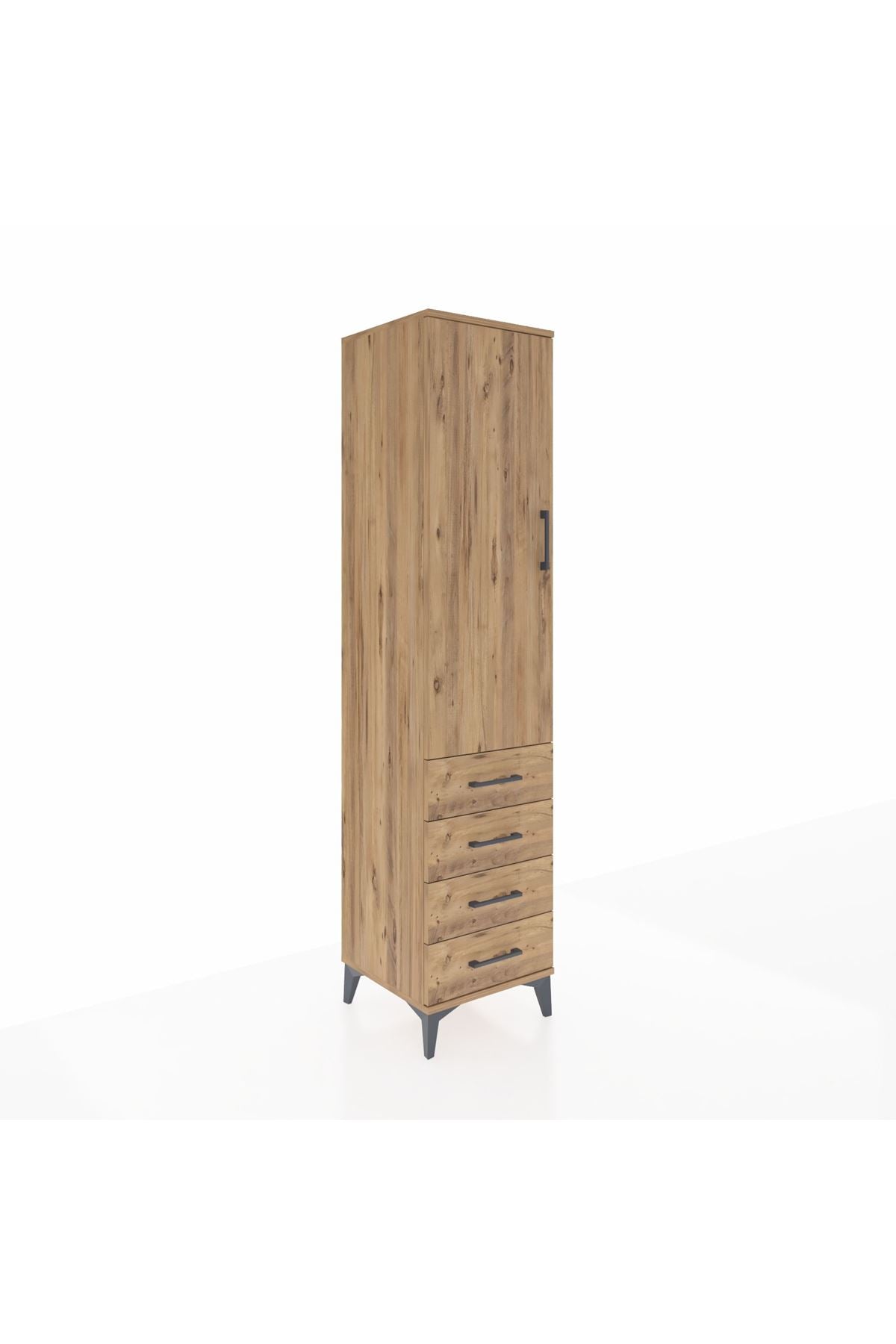 Hyperion Dolap 2 Raflı 4 Çekmeceli Tek Askılı 44x44x195 Çam-Çam