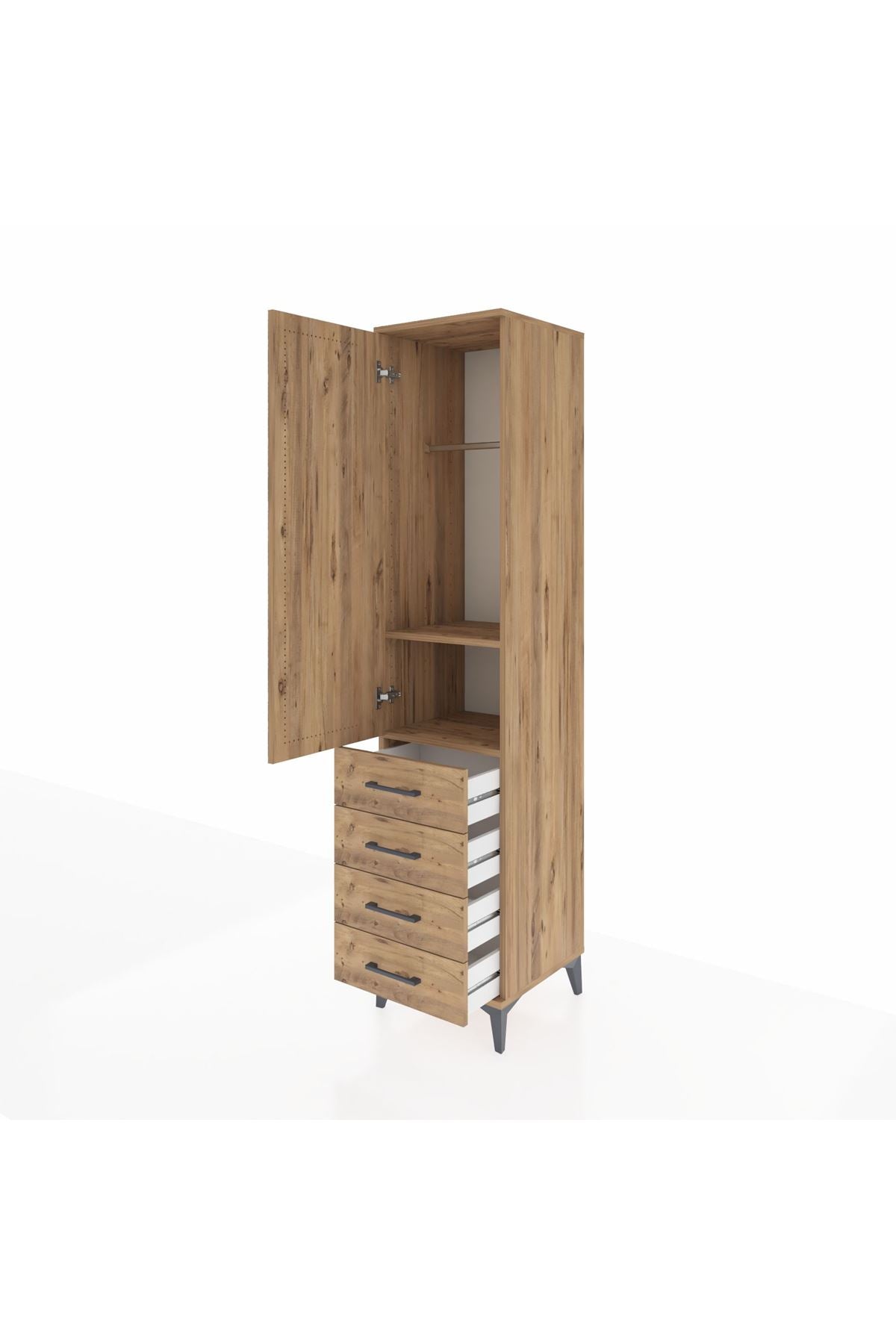 Hyperion Dolap 2 Raflı 4 Çekmeceli Tek Askılı 44x44x195 Çam-Çam