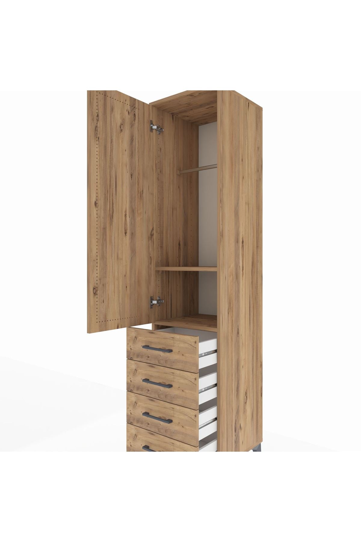 Hyperion Dolap 2 Raflı 4 Çekmeceli Tek Askılı 44x44x195 Çam-Çam