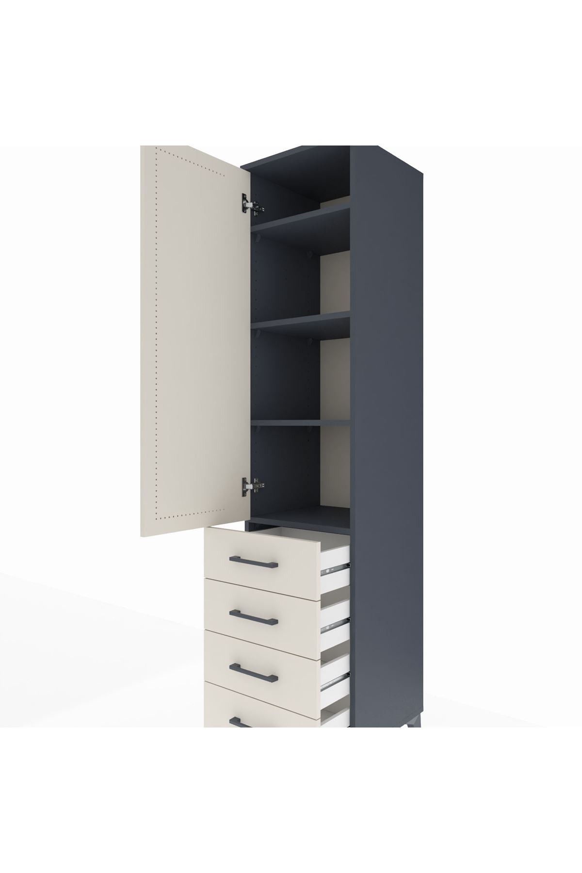 Hyperion Dolap 4 Raflı 4 Çekmeceli Tek Kapaklı 44x44x195 Antrasit-Aytaşı