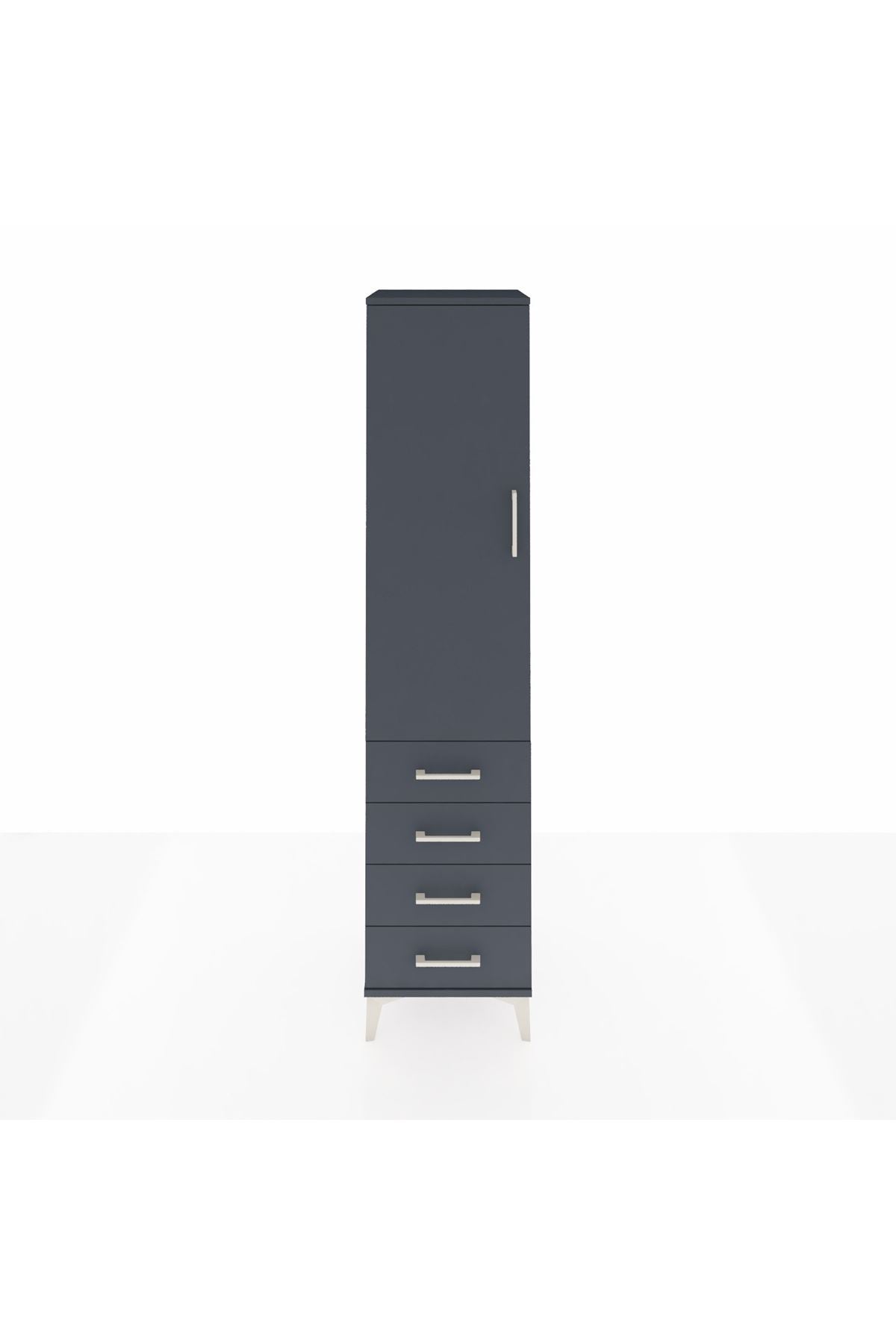 Hyperion Dolap 4 Raflı 4 Çekmeceli Tek Kapaklı 44x44x195 Antrasit-Antrasit