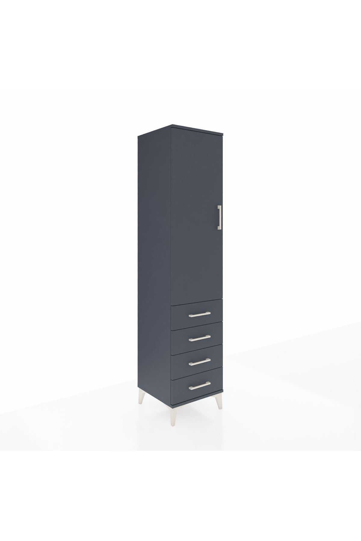 Hyperion Dolap 4 Raflı 4 Çekmeceli Tek Kapaklı 44x44x195 Antrasit-Antrasit