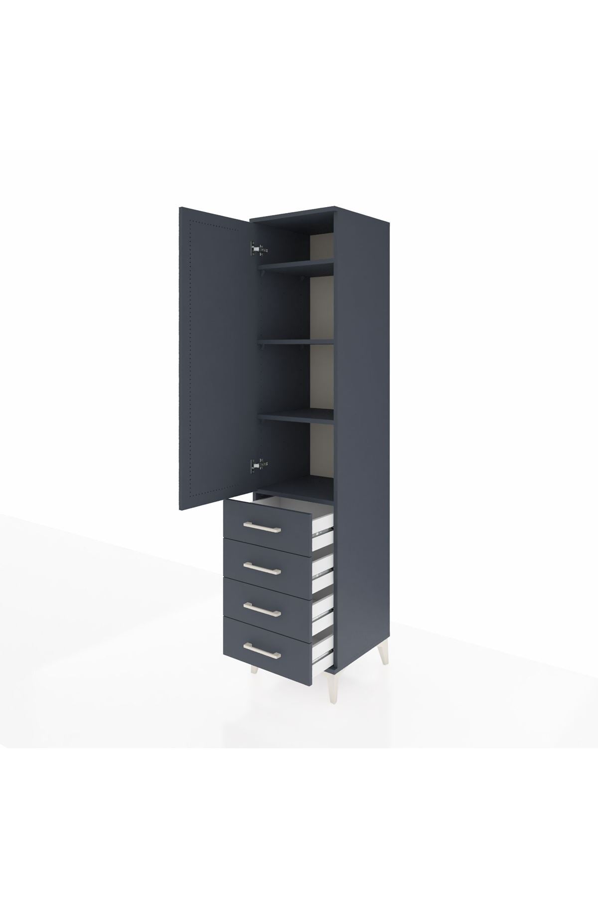 Hyperion Dolap 4 Raflı 4 Çekmeceli Tek Kapaklı 44x44x195 Antrasit-Antrasit