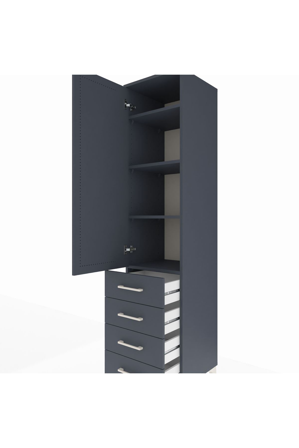 Hyperion Dolap 4 Raflı 4 Çekmeceli Tek Kapaklı 44x44x195 Antrasit-Antrasit