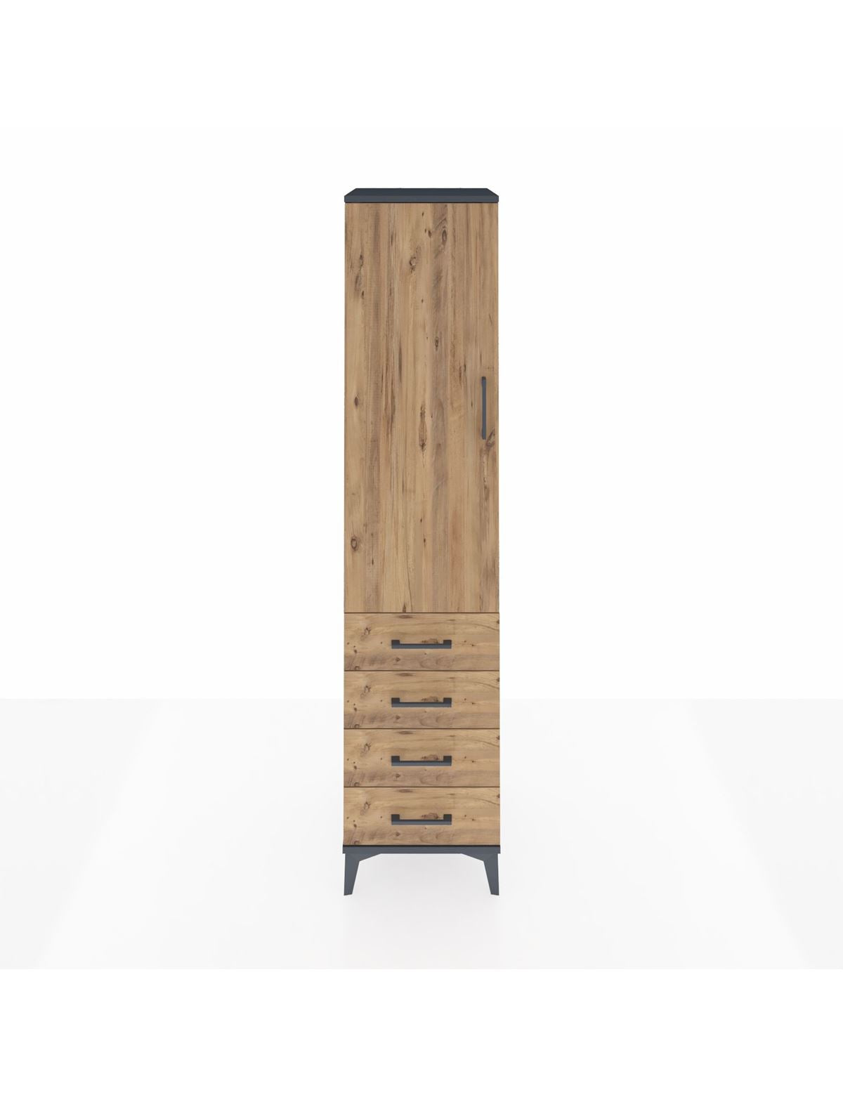 Hyperion Dolap 4 Raflı 4 Çekmeceli Tek Kapaklı 44x44x195 Antrasit-Çam