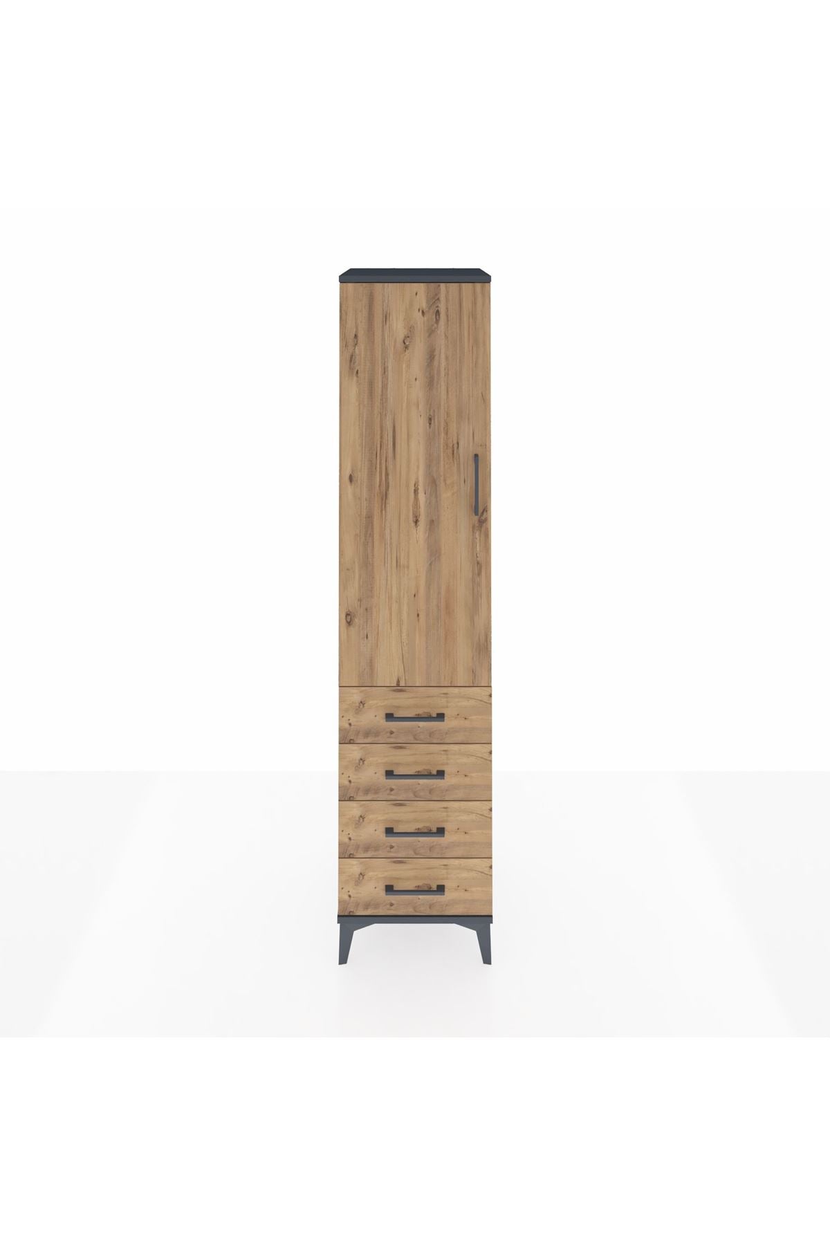 Hyperion Dolap 4 Raflı 4 Çekmeceli Tek Kapaklı 44x44x195 Antrasit-Çam