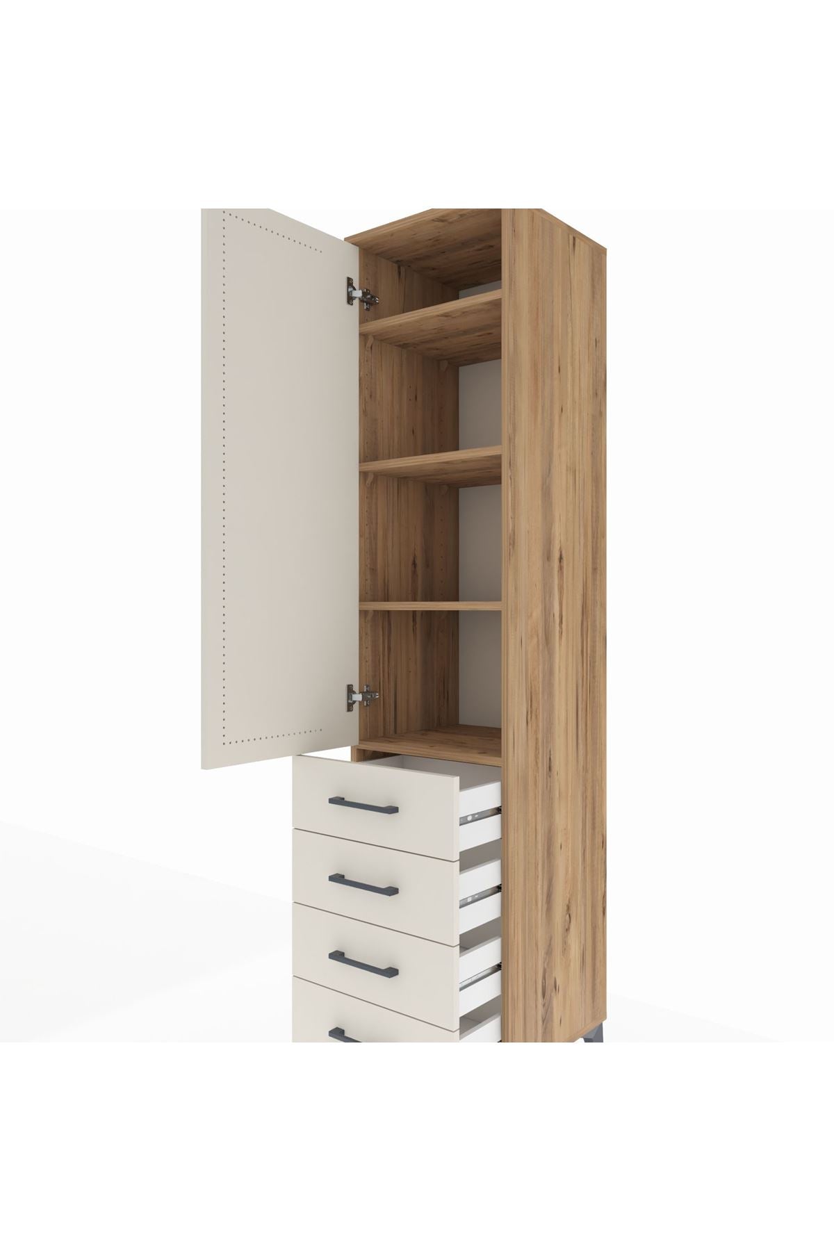Hyperion Dolap 4 Raflı 4 Çekmeceli Tek Kapaklı 44x44x195 Çam-Aytaşı