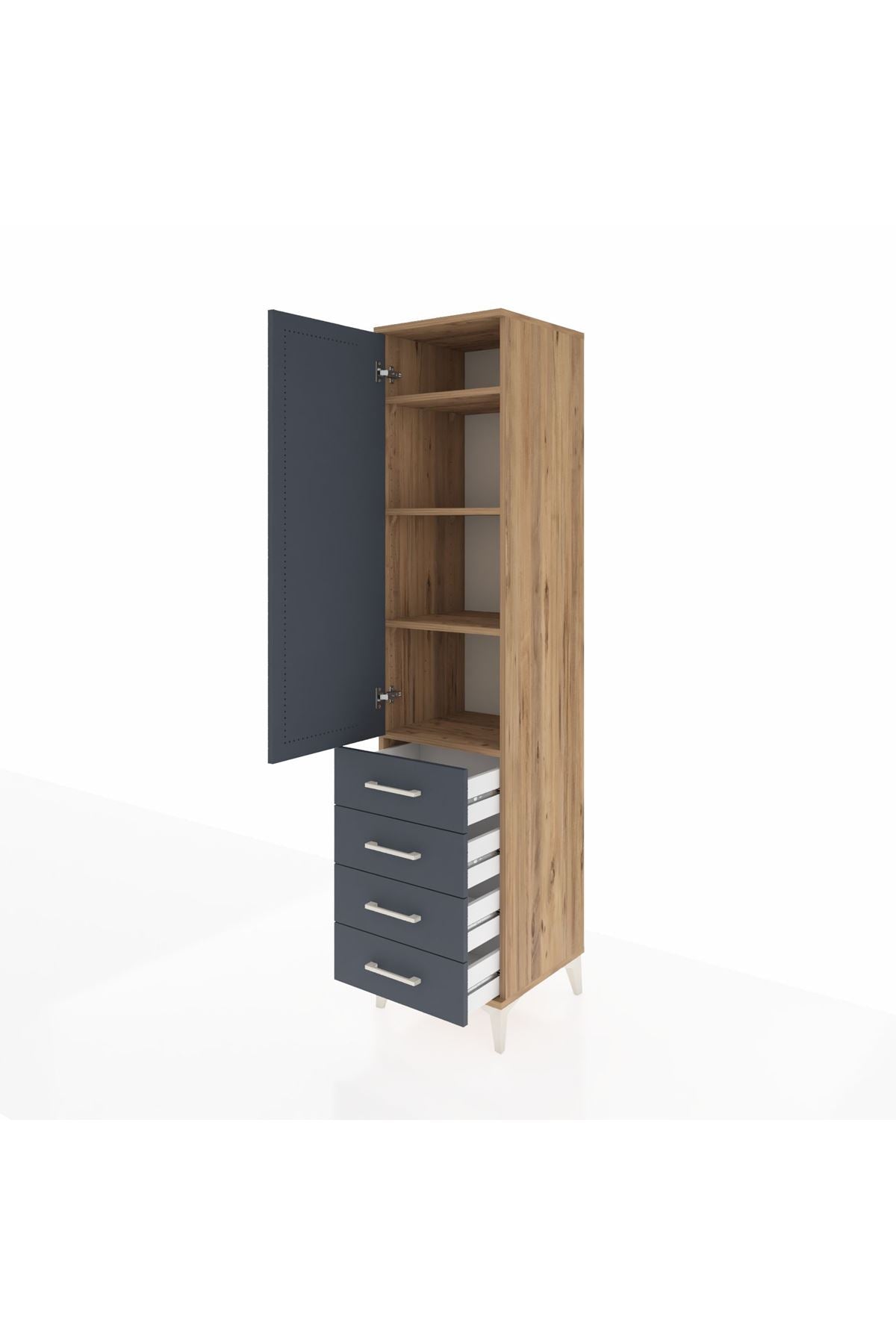 Hyperion Dolap 4 Raflı 4 Çekmeceli Tek Kapaklı 44x44x195 Çam-Antrasit