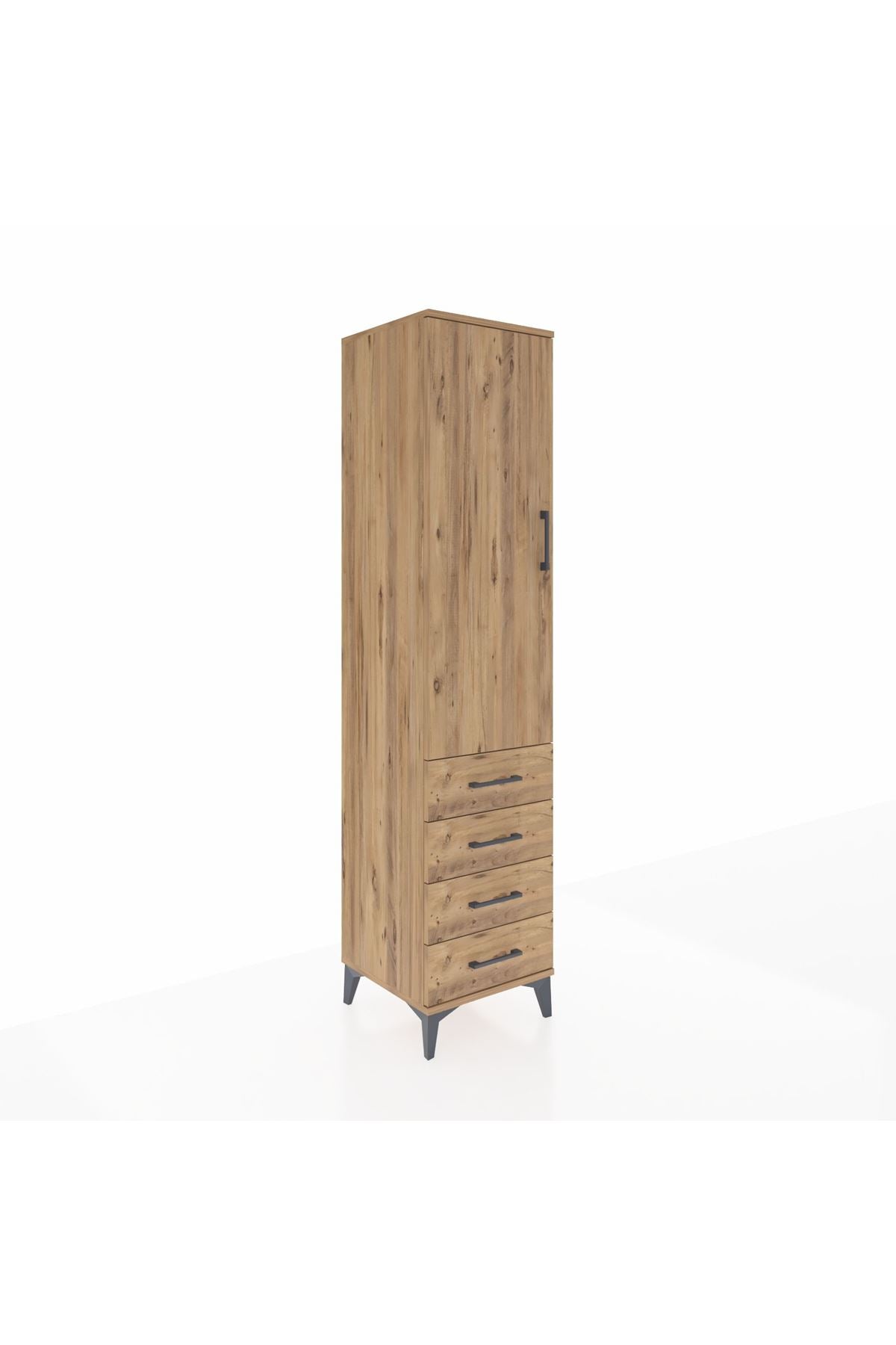 Hyperion Dolap 4 Raflı 4 Çekmeceli Tek Kapaklı 44x44x195 Çam-Çam