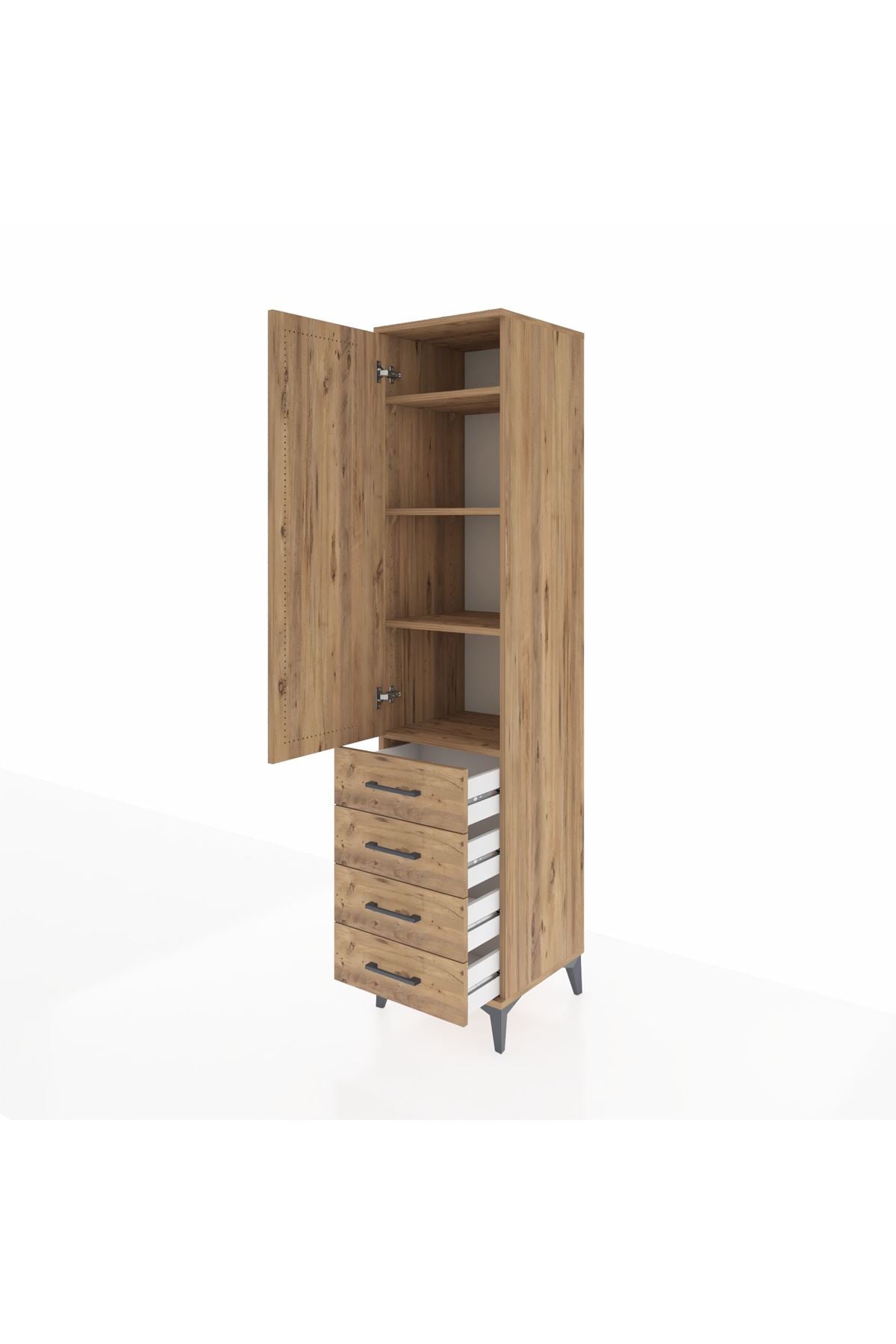 Hyperion Dolap 4 Raflı 4 Çekmeceli Tek Kapaklı 44x44x195 Çam-Çam