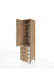Hyperion Dolap 4 Raflı 4 Çekmeceli Tek Kapaklı 44x44x195 Çam-Çam