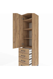 Hyperion Dolap 4 Raflı 4 Çekmeceli Tek Kapaklı 44x44x195 Çam-Çam