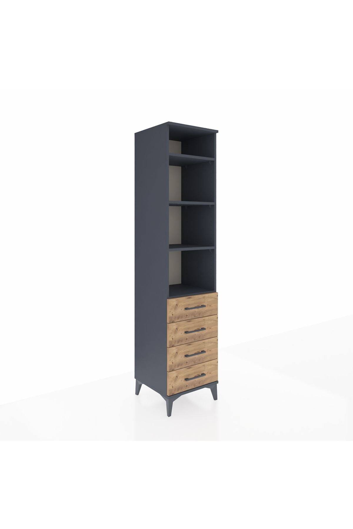 Hyperion Dolap 4 Raflı 4 Çekmeceli 44x44x195 Antrasit-Çam