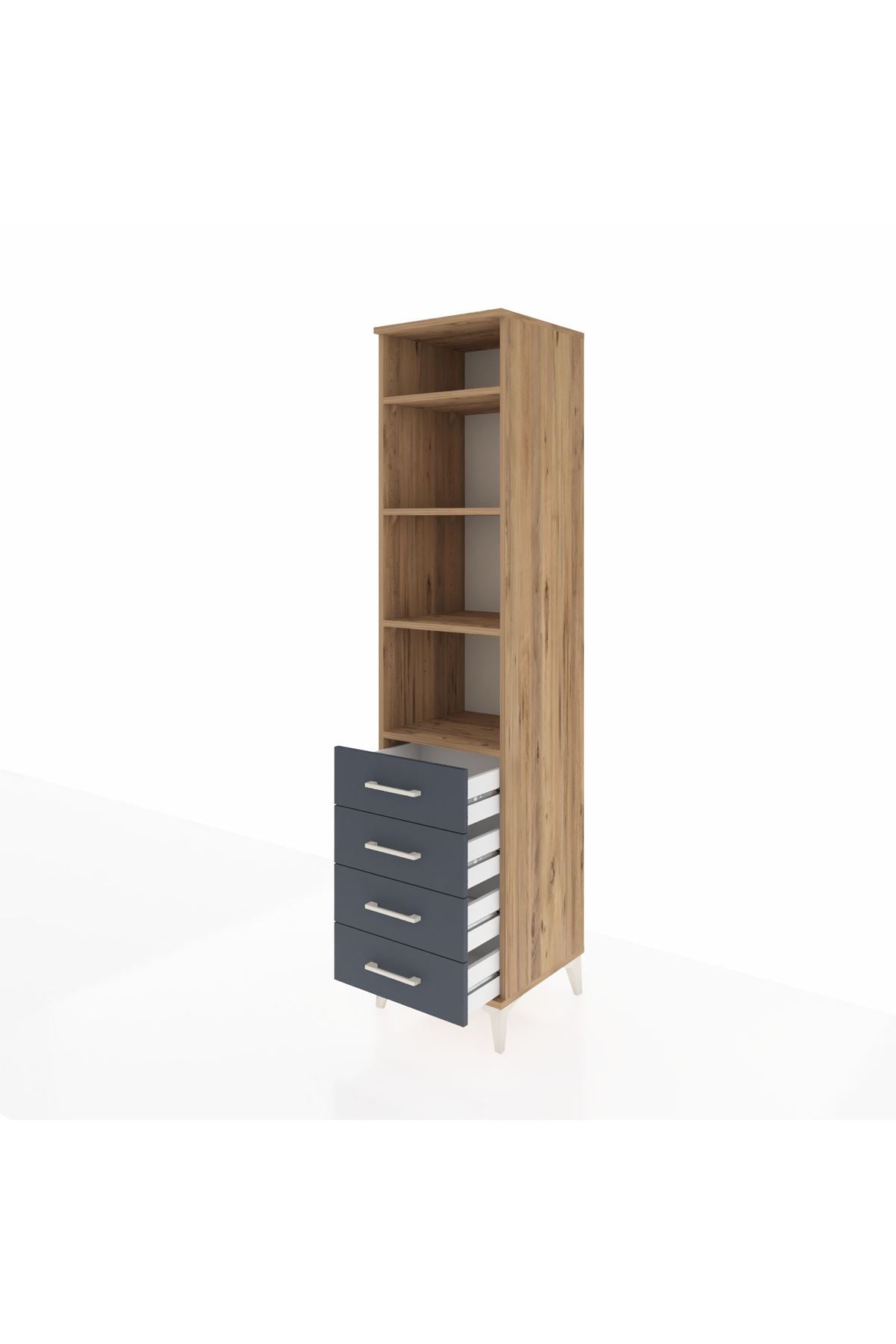 Hyperion Dolap 4 Raflı 4 Çekmeceli 44x44x195 Çam-Antrasit