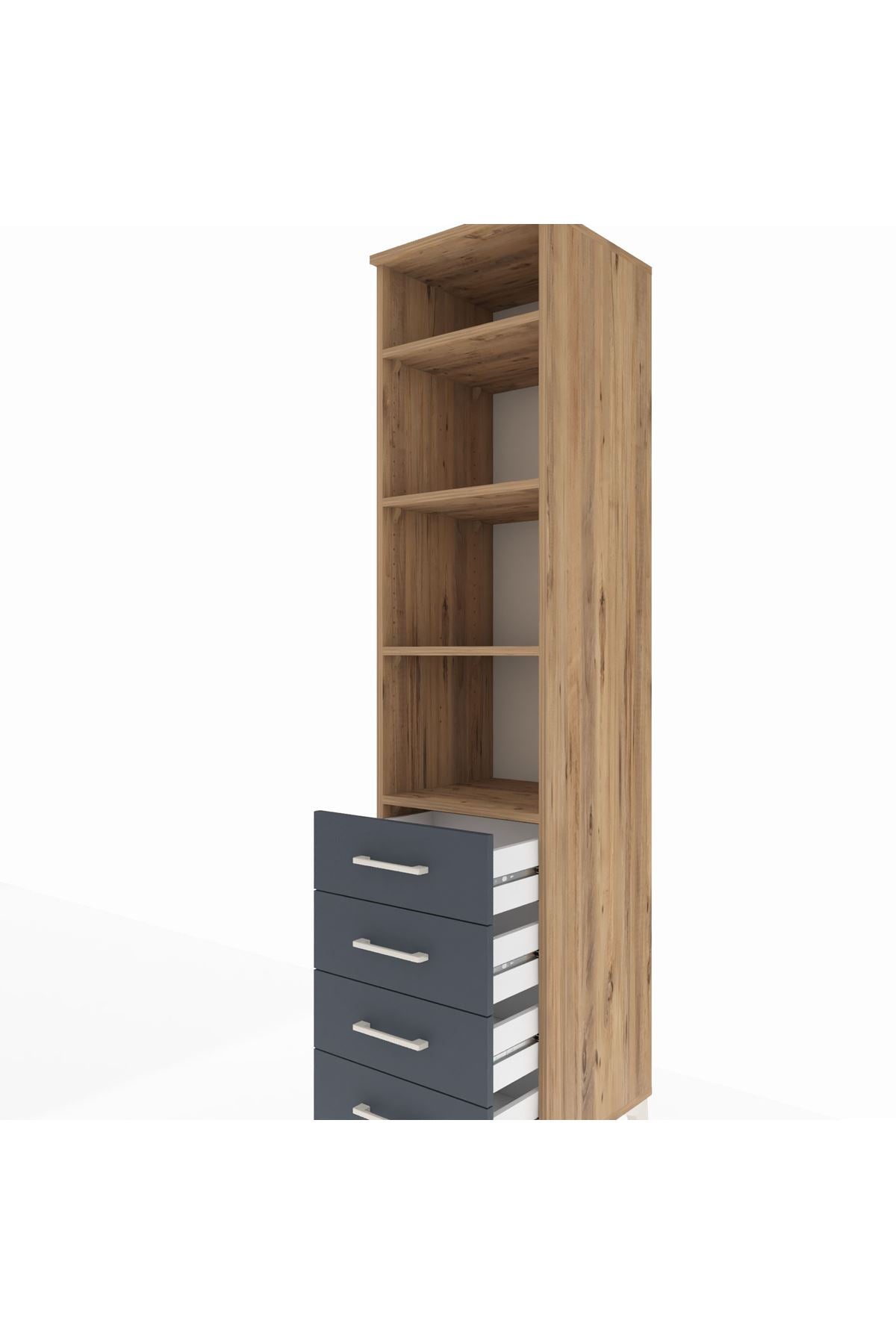 Hyperion Dolap 4 Raflı 4 Çekmeceli 44x44x195 Çam-Antrasit