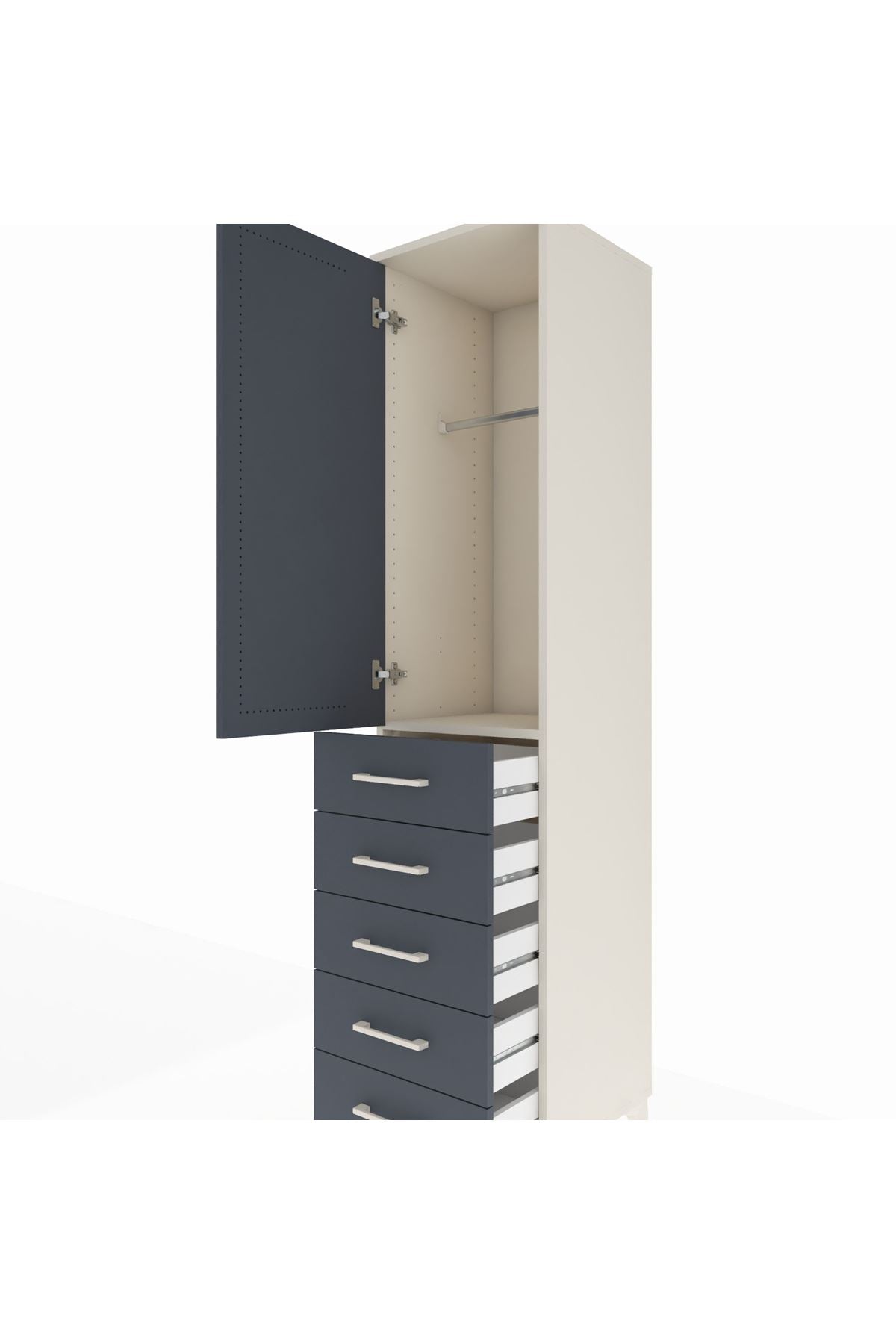 Hyperion Dolap Tek Raflı 5 Çekmeceli Tek Askılı 44x44x195 Aytaşı-Antrasit