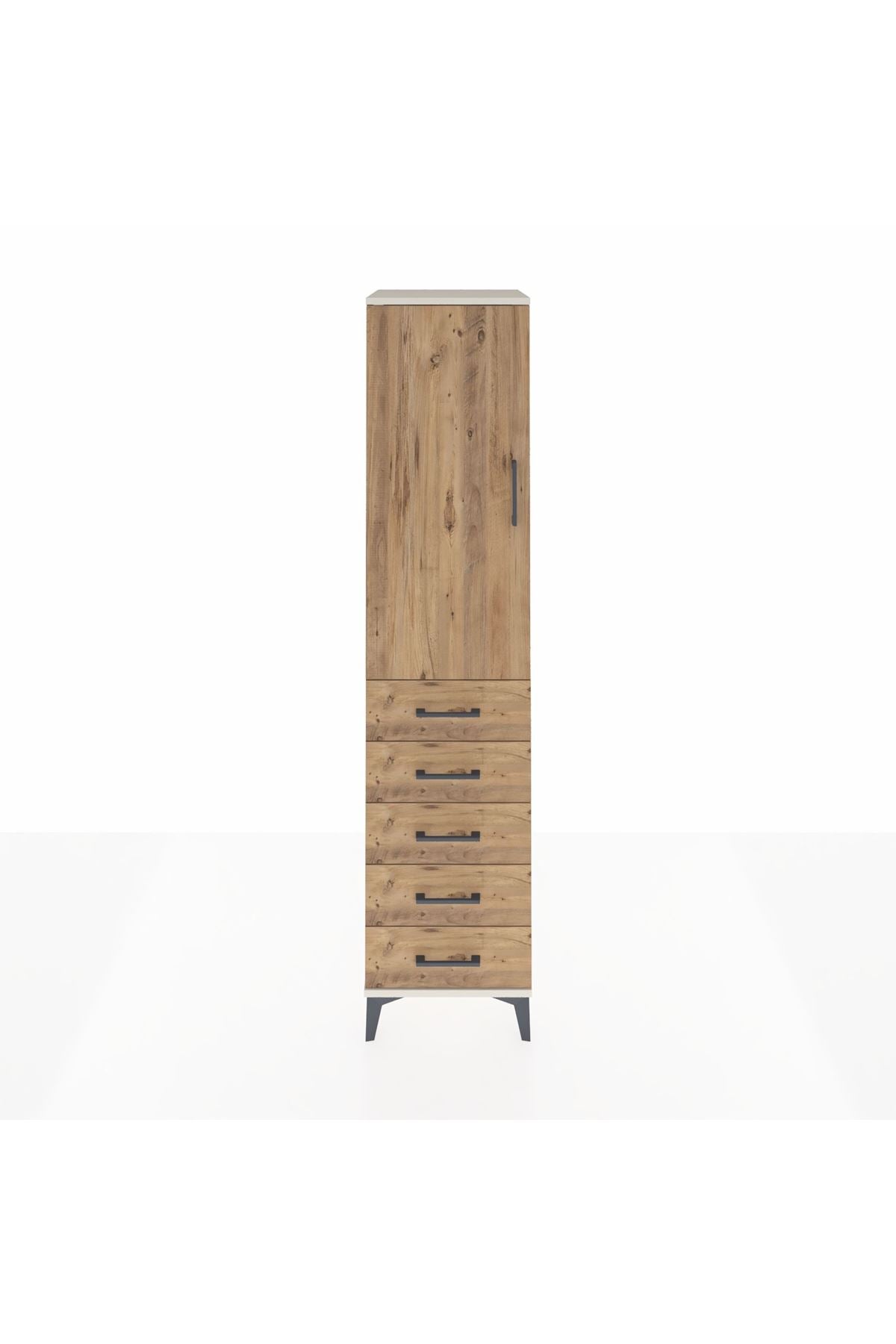 Hyperion Dolap Tek Raflı 5 Çekmeceli Tek Askılı 44x44x195 Aytaşı-Çam