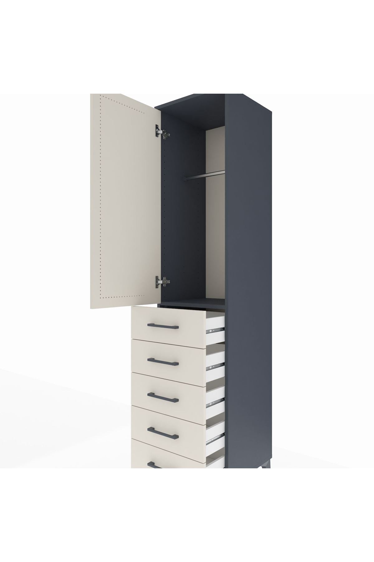 Hyperion Dolap Tek Raflı 5 Çekmeceli Tek Askılı 44x44x195 Antrasit-Aytaşı